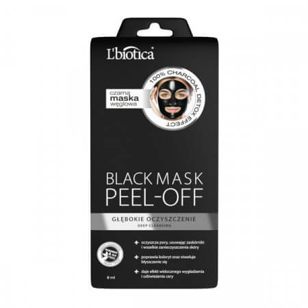 L`Biotica Black Mask Peel-Off, czarna maska węglowa, głęboko